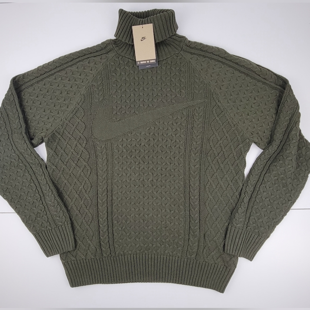 Nike Life Cable Knit Turtleneck Sweater Men's Size Small FB7770 Olive Green New